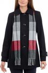 LONDON FOG Women's Single-Breasted Wool Coat with Scarf, Black, Large