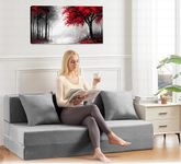 Urban Decor Foldable Sofa Bed 5' X 6' Feet Perfect for Guest Jute Fabric Three Seater Sofa Cum Bed for Home & Office Space-Saving - SCB-3-Grey