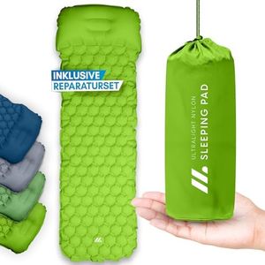 NORDMUT® Outdoor Sleeping Mat with Repair Kit, Ultralight Sleeping Mat for Hiking, Outdoor, Camping, Small Pack Size (Light Green)