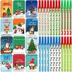 Yinder 48 Pcs Christmas Mini Notepads with Christmas Stick Pens Xmas Small Pocket Notebooks Memo pads Journals Xmas Pens for Kids Gift Party Holiday Stocking Stuffers (Mini Notebook, 3 x 4.7 Inch)