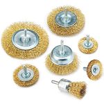 OLCANA 7 Pieces Stainless Steel Wire Brushes Set Cup and Pen Wire Brush for 1/4 Inch Drill Arbor 0.0118 Inch Coarse Brass Coated Crimped Wire Wheel for Cleaning Rust, Stripping and Abrasive Drill Attachment