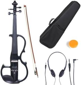 Cecilio Silent Electric Solid Wood Violin Kit with Ebony Fittings in Black Metallic Varnish - Full Size 4/4 Electric Violin for Beginner and Professional Musicians