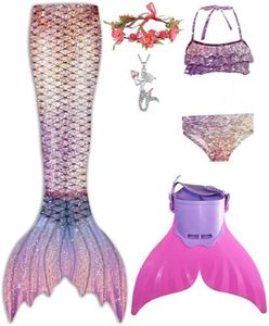Zentaifan Mermaid Tail for Swimming for Girls Boys and Kids with Monofin Princess Mermaid Tail Swimsuit for 3-12 Years Old, Pattern-four, 7-8 Years