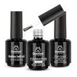 Beetles 3 Pcs 15ml No Wipe Gel Top Coat, Base Coat Set, Builder Nail Gel Shine Finish and Long Lasting, Soak Off LED Gel Base Top Coat Glossy Shine Finish