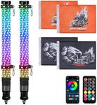 KEMIMOTO 2pc 2ft Fat Whip Lights for Side by Side, Turning Signal Function Compatible with Polaris RZR Can-Am Maverick X3, LED Whip Lights for UTV ATV Buggy Boat Offroad