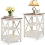PHI VILLA End Table Living Room Set of 2 - Side Table for Small Spaces Farmhouse Bedside Table, Bedroom Nightstands Set White