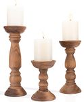 Farmhouse Wooden Candle Holders for Pillar Candles Set of 3, Rustic Wood Candle Holder Table Centerpiece Decor, 12'' 9'' 6'' Vintage Tall Candle Stand Decorative, Brown