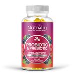 Nutroliq Prebiotic & Probiotic Sugar-Free Gummies - Gut Health Supplements for Women, Men, Kids to Support Digestive System, Immune System Booster - 10 Billion CFU Per Serving, Vegan - 60 Gummies