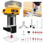 800W Cordless Wood Router Compatible with Dewalt 20V Battery,L1NXIXI 30000RPM Brushless Motor Router Attach 15PCS 1/4" Router Bits,6 Speeds Hand Trim Router,Edge Guide,Roller Guide,(NO Battery)...