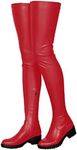 Knee High Boots Women Thigh High Over Knee Stretch Fashion Low Chunky Heel Round Toe Zipper Winter Boots Black Red US4.5-14, red, 34