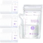 50 Pcs Breastmilk Storage Bags, 8oz Temp-Sensing Milk Storing Bags with Easy Pour Spout for Breastfeeding, No-Leak Stand-Up Milk Storage Pouches for Refrigeration and Freezing, 250ml