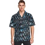 visesunny Mens Casual Button Down Short Sleeve Hawaiian Shirt Blue Metallic Texture Dragon Scale Aloha Shirt, Multicolor, X-Large