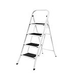 4 Step Ladder, Heavy Duty Steel, Folding, Portable Kitchen Stool With Anti-Slip Mat, Ideal for Home/Kitchen/Garage/Office/Market/Garden