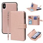 ELTEKER Case for iPhone XR Wallet Case,2 in 1 Detachable Flip Wallet Case with Zipper [Premium Leather][6 Card Slots][Cash Pocket][Kickstand] for iPhone XR-Rose Gold