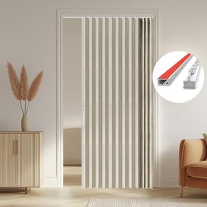 100% Blackout Accordion Door Curtain for Sliding Glass Door Invisible Magnetic Curtains for Bedroom Living Room Doorway Curtains Sets Included Tracks (1Panel, 53W x 79 L, Cream White)