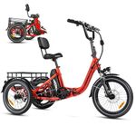 ADDMOTOR CITYTRI E-310 Plus Electric Trike for Adults, 750W Rear Motor Electric Trike, 90MI 960Wh Folding Electric Tricycle, 380lbs, 3 Wheel Electric Bike, Etrike, Parking Brake & Differential Red