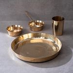 P-TAL Kansa Dinner Thali Set (Set of 1) -5 Pieces (1Thali, 2 Bowl, 1 Glass, 1 Spoon)