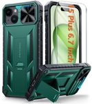 FNTCASE for iPhone 15 Plus Case: Heavy Duty Shockproof Cover with Kickstand | Rugged Military Grade Drop Proof Protection Matte Textured TPU Protective Sturdy Phone Shell Green