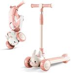 XIULIUU Scooters for Kids 3-12, Folding Kids Kick Scooter with 4 Adjustable Heights, Light Up 3 Wheels Scooter, Lean-to-Steer & Widen Anti-Slip Deck, Balance Training Scooter for Boys & Girls (Pink)