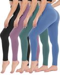 CAMPSNAIL High Waisted Leggings for Women Tummy Control Yoga Pants Slim Fit Black Super Soft Elastic Sports Leggings Trousers Gym Running Workout(4 Packs, 1#Black/Pink/Blue/Ins Green Premium, L-XL)