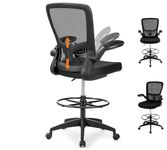 Giantex Drafting Chair High Back Office Chairs Height Adjustable Executive Desk Chair Ergonomic Mesh Computer Task Chair Lumbar Support Swivel Rolling Stool with Footrest Ring Flip-Up Armrest