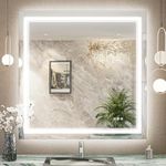 TokeShimi 36x36 Inch Bathroom LED Mirror Front Lighted Backlit Vanity Mirror with Double Light Strip 3 Colors CRI 90+ Anti-Fog Memory Funtion Wall Mount Make up Mirror for Bathroom Décor