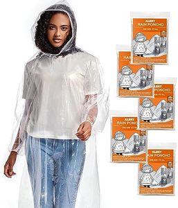 ALBRY Disposable Rain Ponchos for Adults with Drawstring Hood - Emergency Rain Ponchos Family Pack for Women and Men,Clear, Clear-5 Pack, One Size