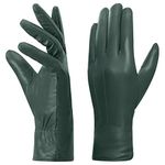 Harssidanzar Leather Gloves For Womens,Winter Warm Fleece Lining Touchscreen Vintage Finished GL018UK5,Green, Size L