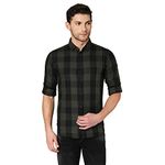 Dennis Lingo Men's Cotton Buffalo Check Slim Fit Casual Shirt with Pocket, Full Sleeve Shirt for Formal & Casual Wear (C442_OLIVE, M)