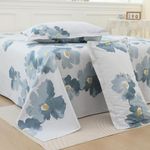Story@Home Bedsheet for Double Bed Cotton 190 TC with 2 Pillow Covers, Blue & Grey, Floral, 225 cm X 250 cm | Perfect for Home Decor