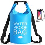 Boat Dry Bags – 15L Waterproof Bag with Phone Pouch Shoulders Wet Bag Large Capacity Backpack for Boating Kayaking Fishing Rafting Swimming Camping Cycling Hiking Beach (Blue)