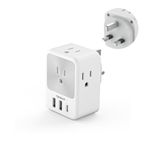 UK Plug Adapter, TESSAN Canada to UK Power Adapter with 4 Outlets 3 USB Charger (1 USB C Port), Type G Travel Adaptor for Canada to England British Ireland Scotland Dubai, 1 Pack