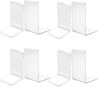 MerryNine Clear Bookends 8pcs, Plastic Book Ends for Shelves, Streaks Bookend Decorative for Heavy Duty Books, Non-Slip Book Shelf Dividers Holder Stopper for Kids, Great for Office Home School
