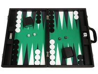 19-inch Premium Backgammon Set - Black Board, Green Playing Surface, Black and White Points