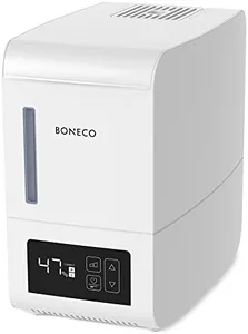 BONECO Whisper Quiet 1.9 Gallon Indoor Large Room Steam Humidifier with Hand Warm Mist, Digital Display, and Hygienic Humidification, White