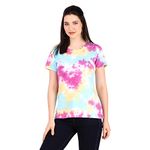 Stories.Label Women Printed Cotton Tie Dye Tshirt in Ribbed Neck Includes Plus Size, Half Sleeves Casual Fancy Fashion Summer Tops for Girls Stylish Western (Blue, M)