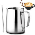PLACHIDAY Milk Frothing Pitcher, 600ML/20oz Milk Jug for Coffee Machine, Stainless Steel Pitcher with Measurement Mark and Decorating Pen for Making Latte Art and Cappuccino, Silvery
