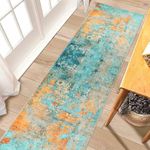 famibay Runner Rugs for Hallway 2x10, Abstract Colorful Runners for Hallways with Rubber Backing Washable Non Slip Runner Rug Modern Soft Low Pile Carpet Runners for Hallway Kitchen Bathroom