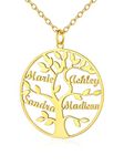 Personalized Tree Necklace with 4 Names Gold Tree of Life Pendant Jewelry Stainless Steel Custom Nameplate Unique Memorial Gifts for Family Friends Mother