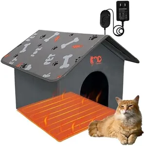 GeerDuo Heated Cat House, Indoor Outdoor Dog House with 3 Adjustable Temperature, Pressure Activated, Chew-Resistant Cord, Warm Shelter for Cats & Small Dogs