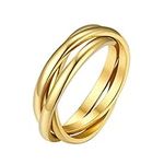 FOCALOOK Gold Ring for Men 18K Gold Plated Triple Interlocked Rolling Russian Wedding Anniversary Promise Band Stacking Fidget Rings Size V 1/2