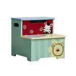 Wooden Step Stool for Kids, Bathroom Potty Stool & Kitchen Stool, Toddler Two Step Stool for Bedroom, Children's Stool with Handles and Storage Box, Dual Height(Little Animals)