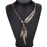 Wcysin Brown Women Girls Antique Vintage Time Necklace Sweater Chain Pendant Feather Pendant Necklace Brown and Gold