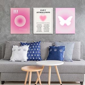 IXMAH Pink Gradient Aura Angel Numbers Posters Sets for Room Aesthetic Spiritual Affirmation Canvas Wall Art Positive Energy Painting Y2k Butterfly Pictures Trendy Decor Bedroom 12x16in Unframed