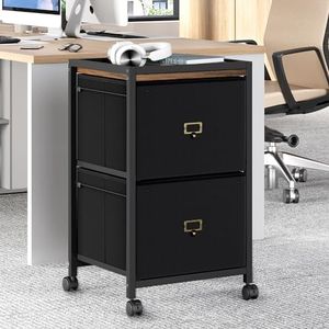 GarveeHome 2 Drawer File Cabinet, Mobile Filing Cabinet Fits Letter Size or A4, Fabric Vertical File on Wheels, Home Office Small Under Desk Storage, Black