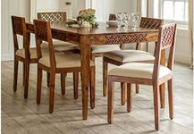 CIZEN Sheesham Wood Dining Set 6 Seater | for Home & Dining Room | Wooden Dinning Table with 6 Vintage Curved Chairs | Dining Room Set | Included Cushions | Natural Teak