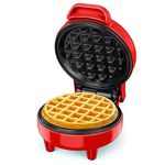 SNAILAR Mini Waffle Maker, 550W Waffle Iron, Ready Indicator Light, Non Stick Coating, Cool Touch Handle, Compact Size, Red