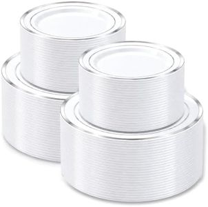 BESTVIP 400PCS Silver Plastic Plates,Heavy Duty Disposable Silver Plates