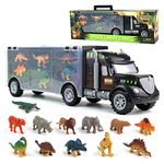 Dinosaur Toys for Boys Girls - Kids Toys Transport Carrier Truck with Dinosaur Toys Animals Toys 12 Pcs Double Side Storage Set Birthday Easter Gifts for Kids Boys Girls 3 4 5 Years Old