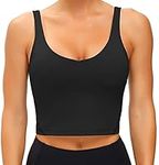 Wjustforu Women Sports Bra Yoga Tank Longline Padded Workout Crop Tank Top Fitness Workout Running Top (Medium, Black)